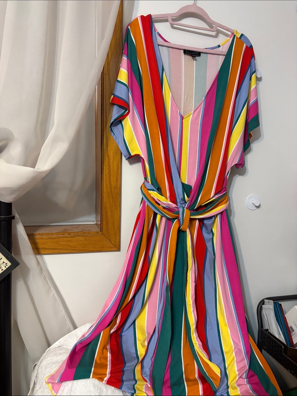 Eloquii Multicolor Striped Midi Dress - Pink, Red, Yellow, Green, Blue - Picture 3 of 3